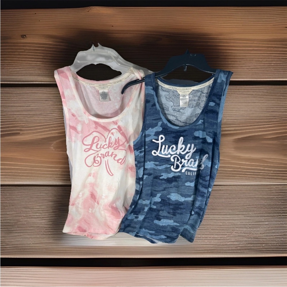 Lucky Brand Blue Camouflage and Pink Tie-Dye Tank Tops